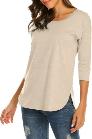 Sherosa Women's Casual 3/4 Sleeve Loose Tunic Tops Scoop Neck T-Shirt