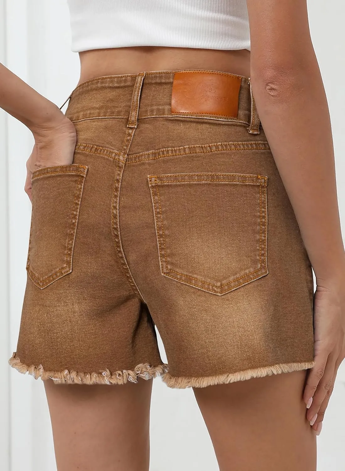 Sidefeel Women's Jean Shorts High Waisted Casual Stretchy Raw Hem Zimbaplatinum Jeans Summer Denim Shorts with Pockets