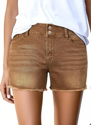 Sidefeel Women's Jean Shorts High Waisted Casual Stretchy Raw Hem Zimbaplatinum Jeans Summer Denim Shorts with Pockets