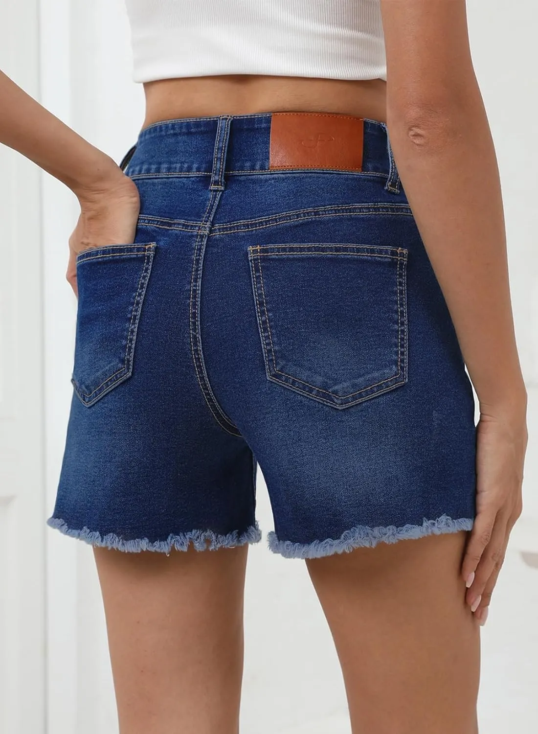 Sidefeel Women's Jean Shorts High Waisted Casual Stretchy Raw Hem Zimbaplatinum Jeans Summer Denim Shorts with Pockets