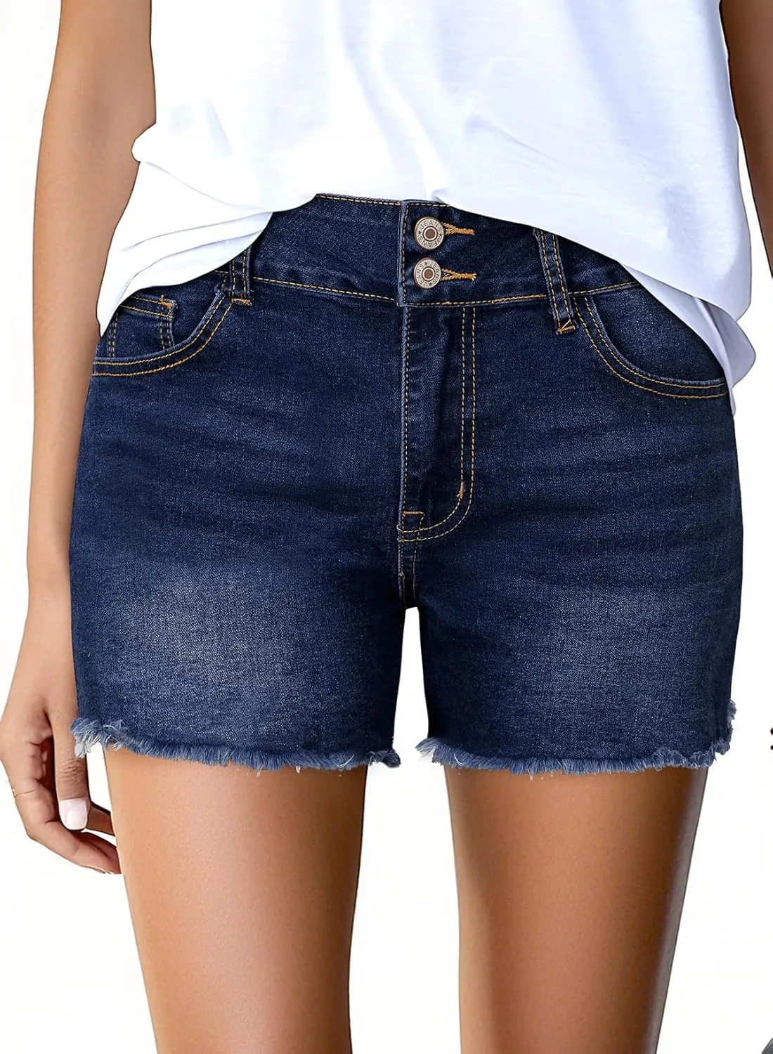 Sidefeel Women's Jean Shorts High Waisted Casual Stretchy Raw Hem Zimbaplatinum Jeans Summer Denim Shorts with Pockets