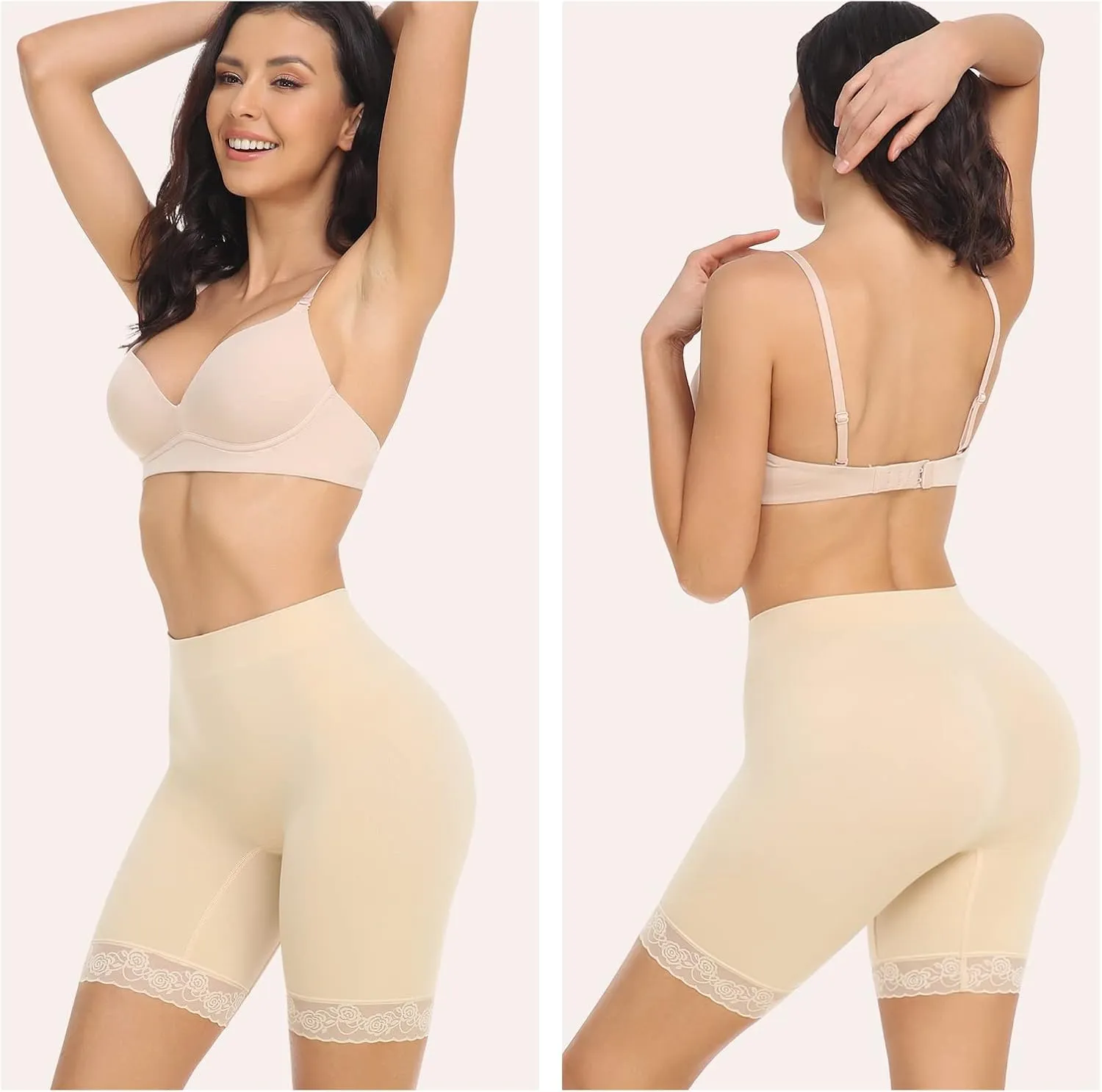 SIMIYA Women's Slip Shorts for Under Dresses, Anti-Chafing Boyshorts Panties Seamless Stretch Lace Underwear