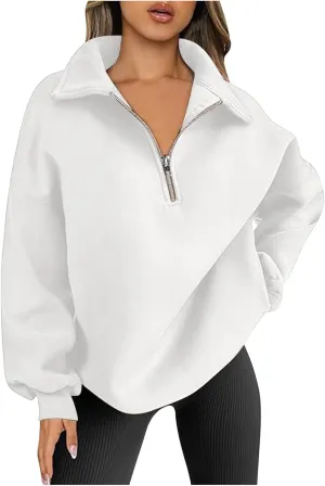SMIDOW Oversized Sweatshirt For Women 1/4 Zip Up v Neck Fleece Pullovers Casual Loose Fall Fashion 2024 Teen Girls Clothes