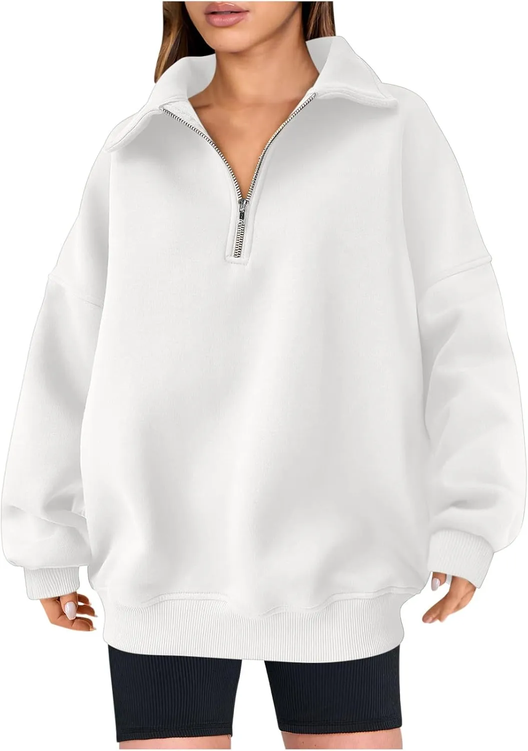 SMIDOW Oversized Sweatshirt For Women 1/4 Zip Up v Neck Fleece Pullovers Casual Loose Fall Fashion 2024 Teen Girls Clothes