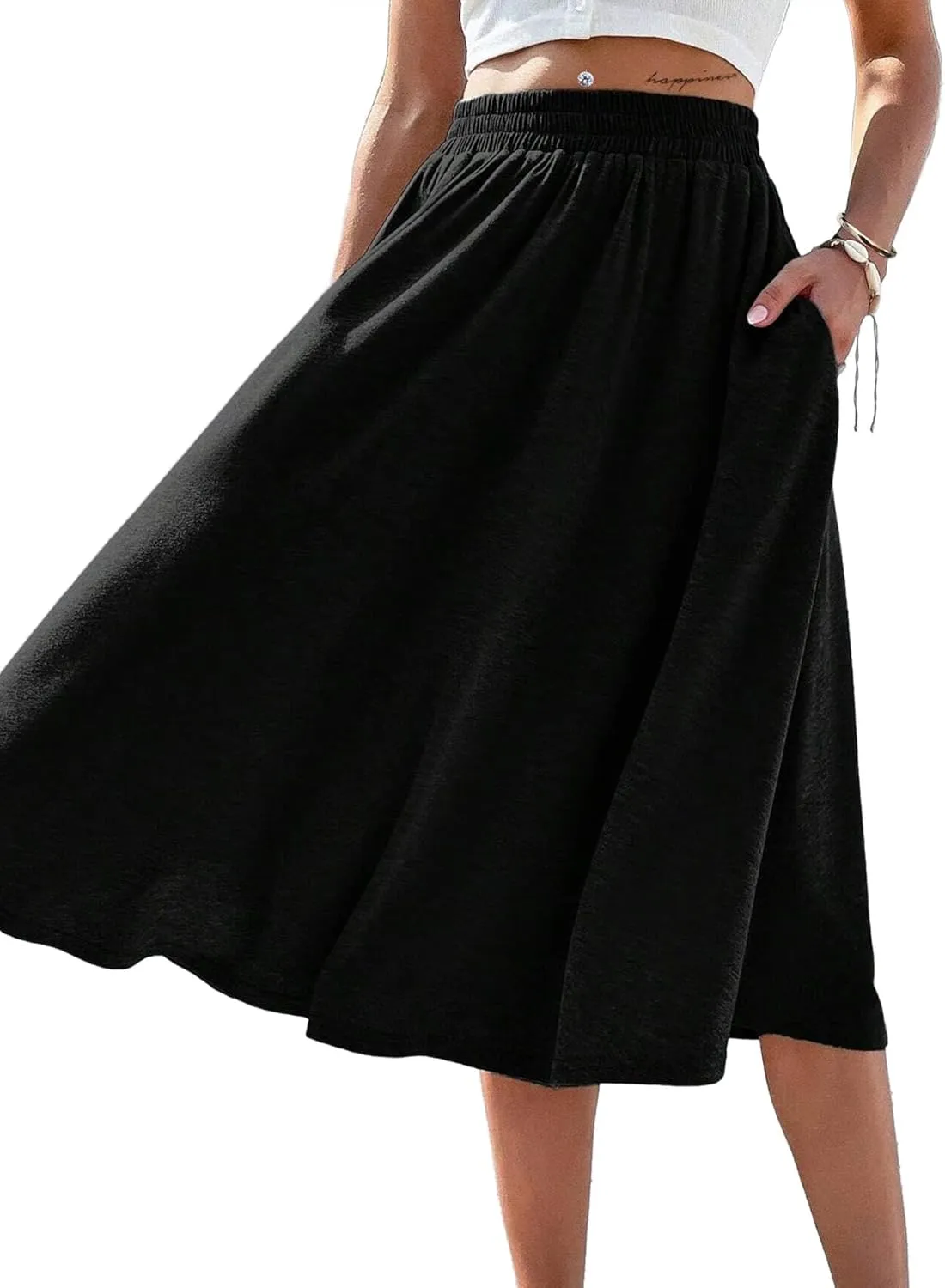 SOFIA'S CHOICE Skirts for Women Midi Length A Line Swing Flowy Skirt with Pockets