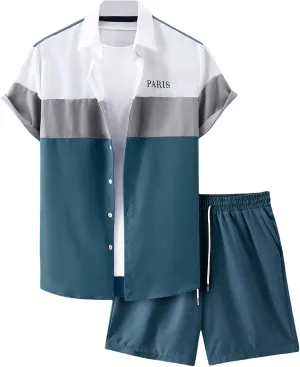 SOLY HUX Men's Plus Size Shorts Set Button Down Shirt and Shorts Color Block Two Piece Outfits