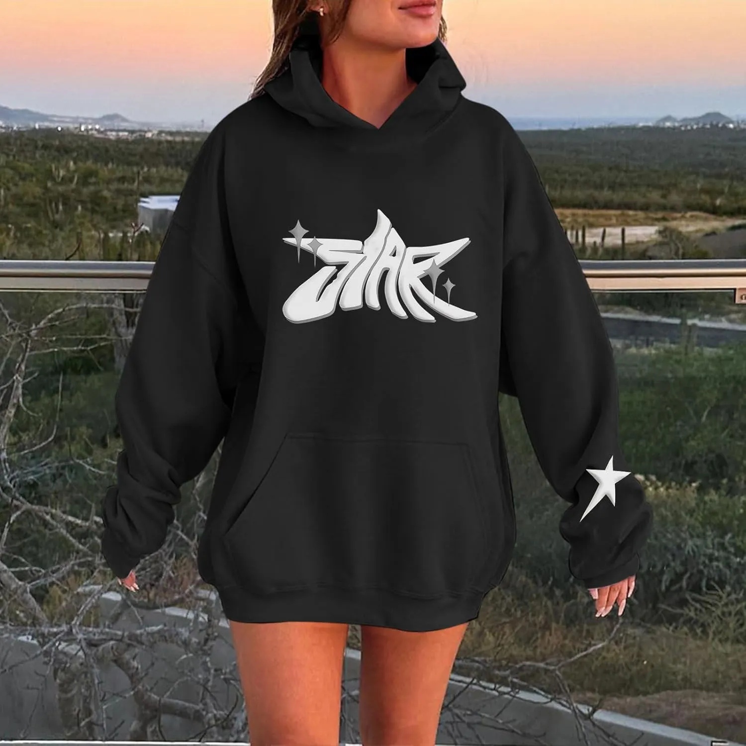 Star Hoodie Oversized Y2k Sweatshirts for Women Cute Stars Graphic Letter Print Hoodies Aesthetic Trendy Pullover
