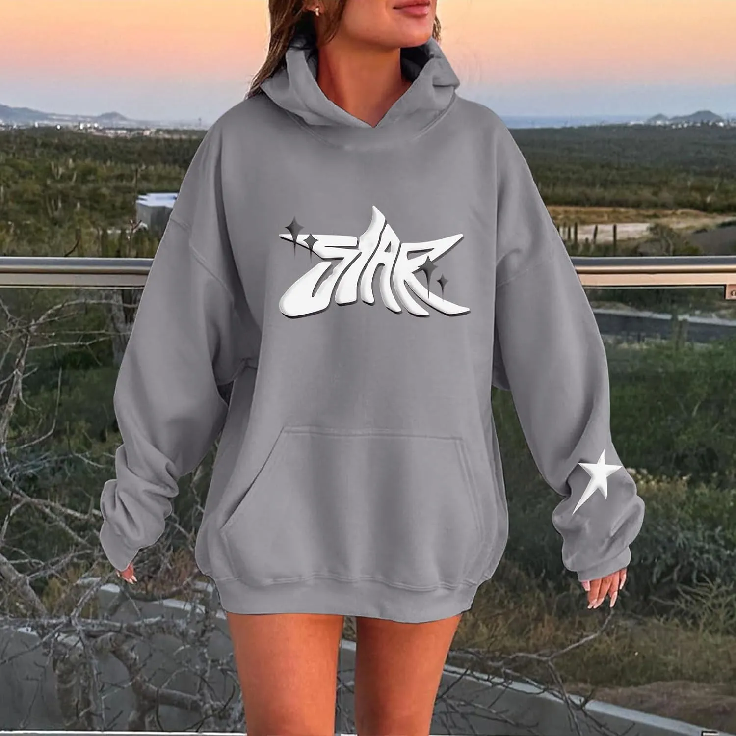 Star Hoodie Oversized Y2k Sweatshirts for Women Cute Stars Graphic Letter Print Hoodies Aesthetic Trendy Pullover