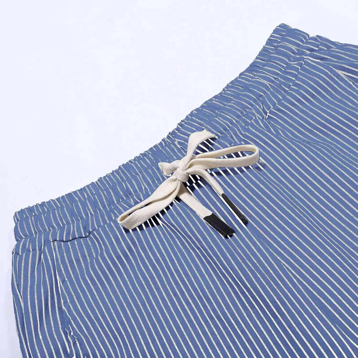 Striped Linen Pants Women 2025 Summer Casual Elastic Waist Pants Wide Leg Drawstring Trousers with Pockets
