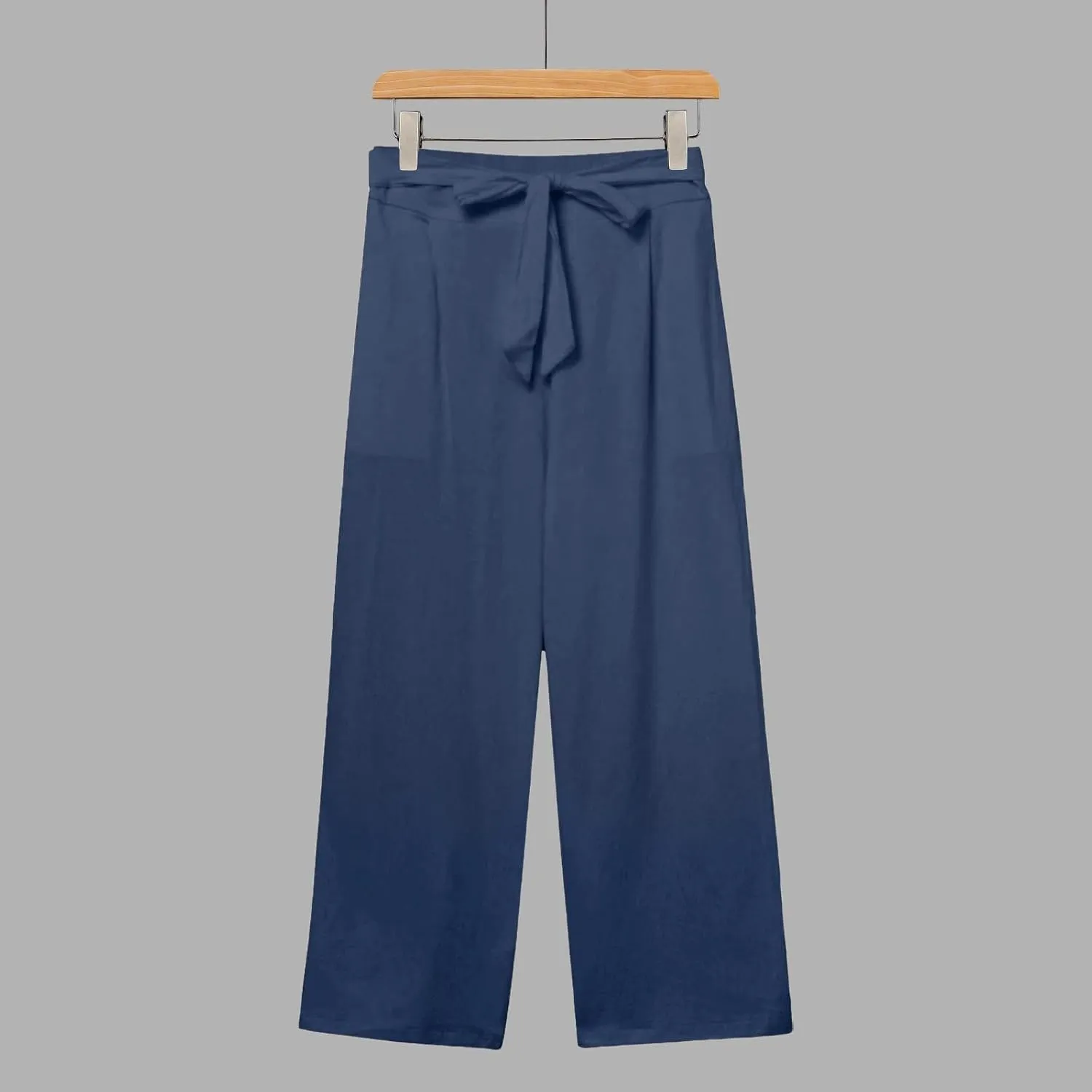Summer Cotton Linen Capri Pants for Women Straight Wide Leg Cropped Trousers with Drawstring Waist Causal Summer Pant