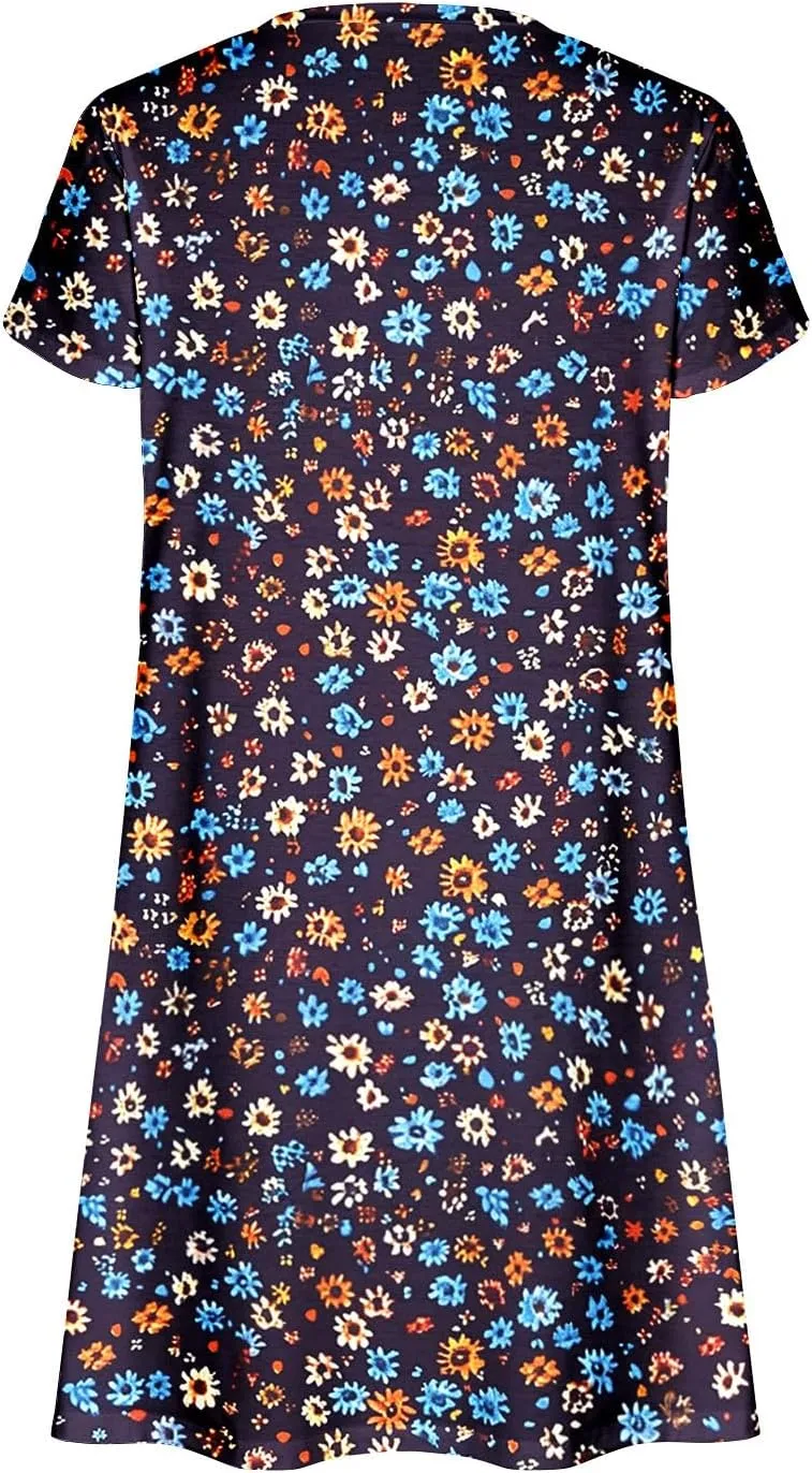 Summer Dresses for Women 2025 Casual Petal Sleeve Tshirt Dress Flowy Beach Swing Sundresses Hawaiian Vacation Outfits
