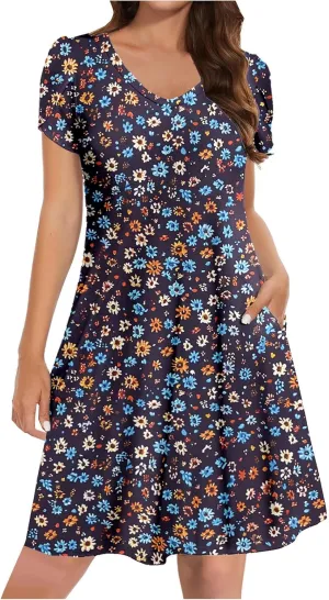 Summer Dresses for Women 2025 Casual Petal Sleeve Tshirt Dress Flowy Beach Swing Sundresses Hawaiian Vacation Outfits