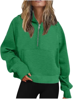 Sweatshirts for Women Half Zip Cropped Pullover 1/4 Zip Hooded Sweatshirts 2023 Fall Clothes Available in Plus Size