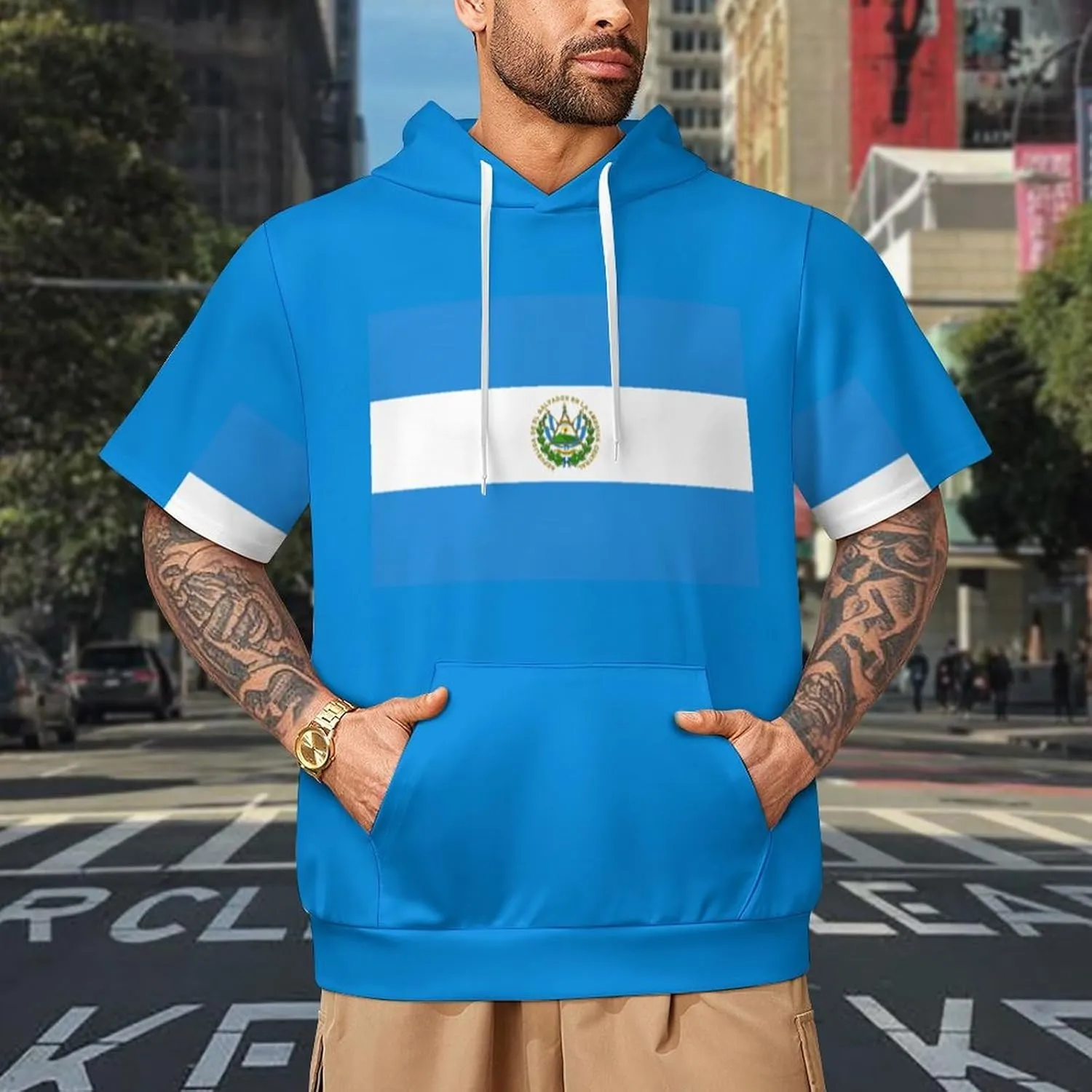 TAIZIYEAH American Flag Short Sleeved Hoodie Mens Short Sleeve Hoodie Sweatshirts Drawstring Pullover Loose