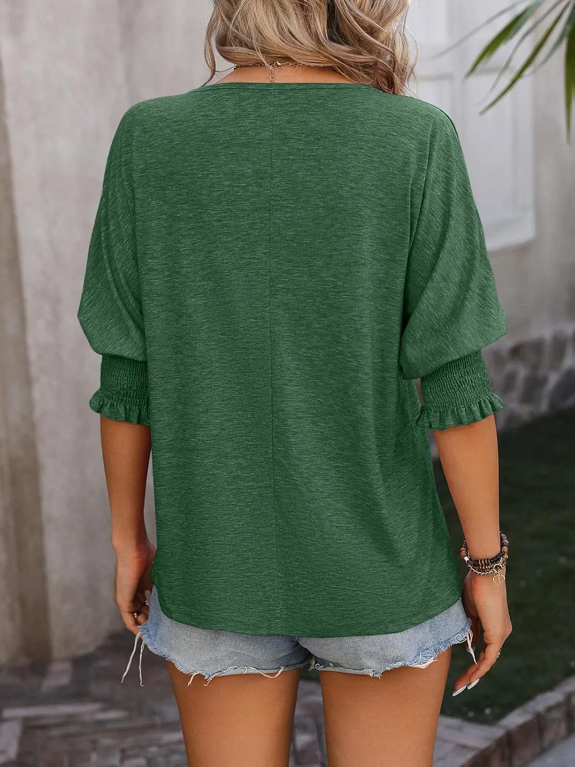 TAKEYAL Women's 2025 Fashion 3/4 Sleeve V Neck T-Shirts Cute Spring Summer Business Dressy Blouses Solid Basic Tee Tops
