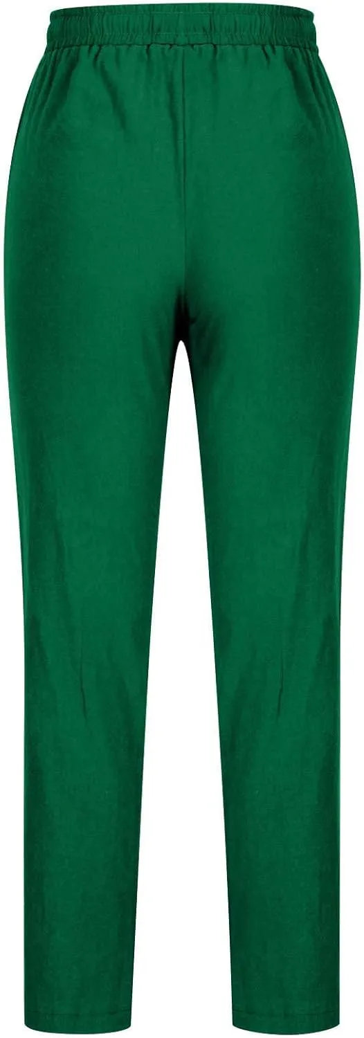 TANGNADE Cotton Linen Pants Summer 2024 Wide Leg Casual Loose Drawstring High Waist Palazzo Pants Trousers with Pockets