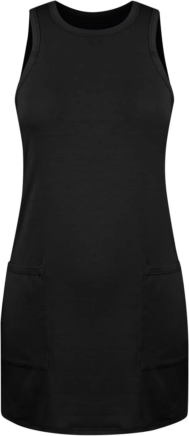 Tank Dresses for Women 2025 Summer Sleeveless Mini Dress with Pockets Beach Vacation Crew Neck Loose Flowy Sundress