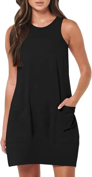 Tank Dresses for Women 2025 Summer Sleeveless Mini Dress with Pockets Beach Vacation Crew Neck Loose Flowy Sundress
