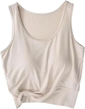 Tank Top with Bra, Racerback Workout Yoga Cropped Tops Undershirt Cotton Camisole Workout Sports Padded Cami