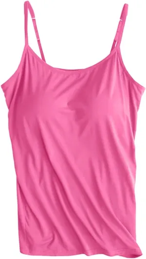 Tank Top with Built in Bra for Women Spaghetti Strap Camisole Cotton Padded Tops Sleeveless Yoga Shirts Undershirts