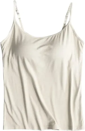 Tank Top with Built in Bra for Women Spaghetti Strap Camisole Cotton Padded Tops Sleeveless Yoga Shirts Undershirts