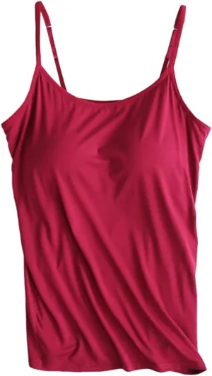 Tank Top with Built in Bra for Women Spaghetti Strap Camisole Cotton Padded Tops Sleeveless Yoga Shirts Undershirts