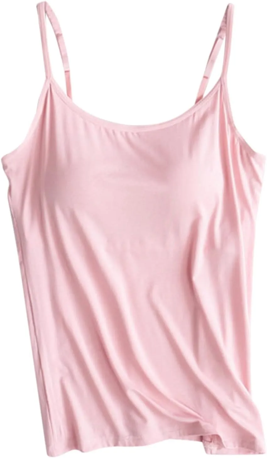 Tank Top with Built in Bra for Women Spaghetti Strap Camisole Cotton Padded Tops Sleeveless Yoga Shirts Undershirts