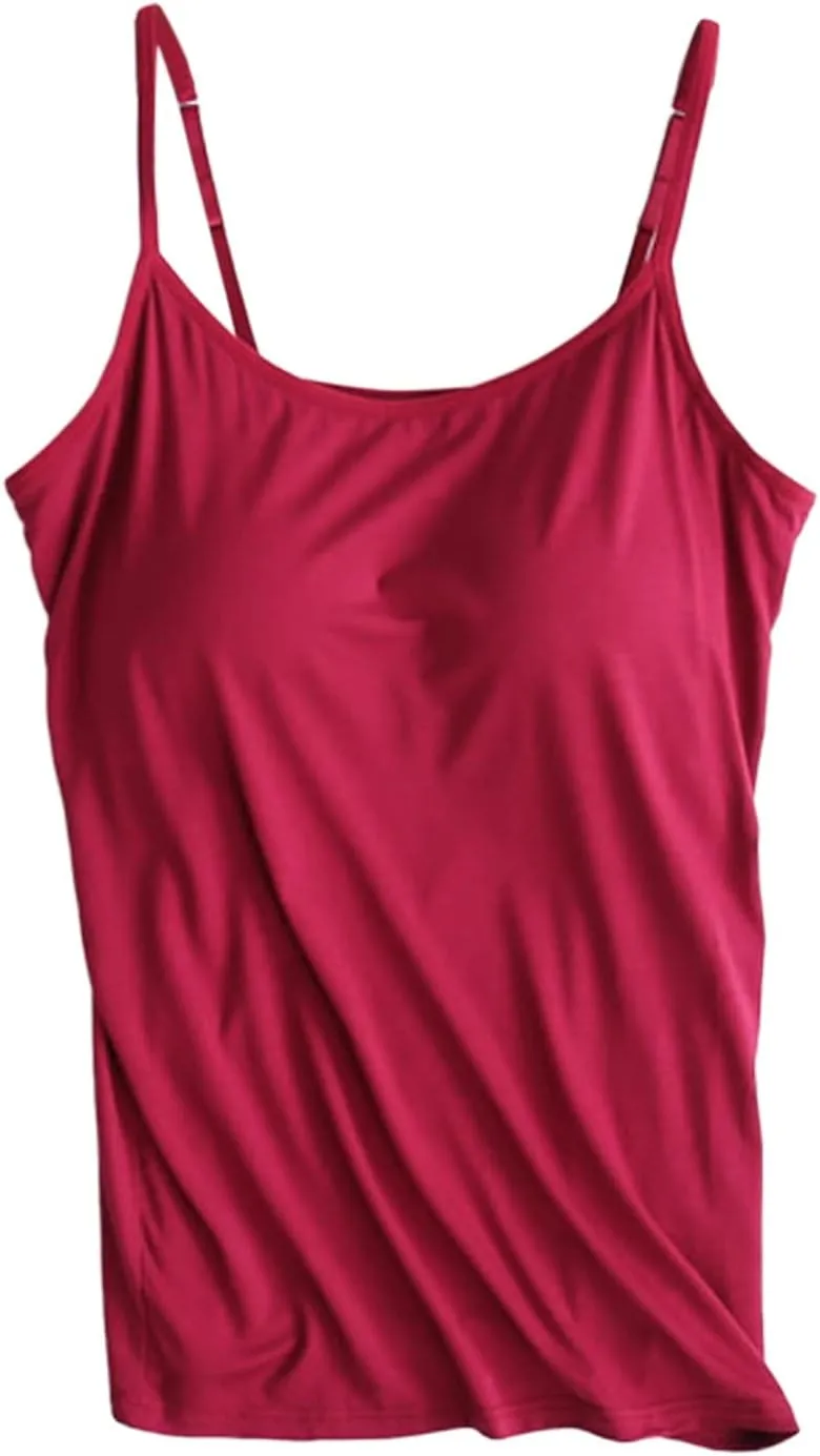 Tank Top with Built in Bra for Women Spaghetti Strap Camisole Cotton Padded Tops Sleeveless Yoga Shirts Undershirts