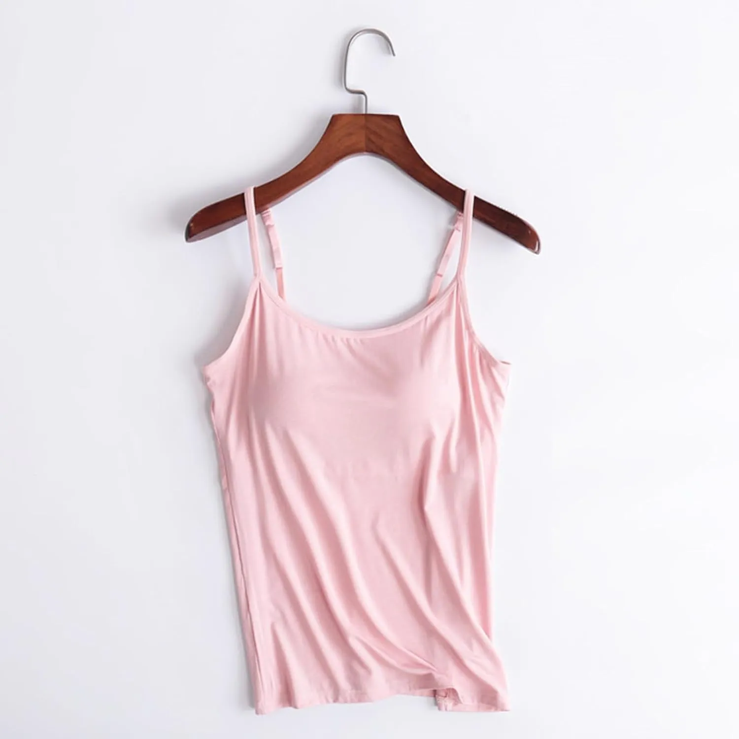 Tank Top with Built in Bra for Women Spaghetti Strap Camisole Cotton Padded Tops Sleeveless Yoga Shirts Undershirts