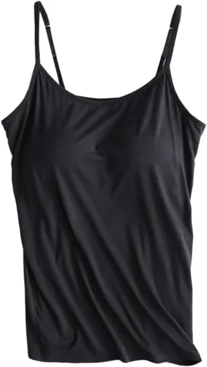 Tank Top with Built in Bra for Women Spaghetti Strap Camisole Cotton Padded Tops Sleeveless Yoga Shirts Undershirts