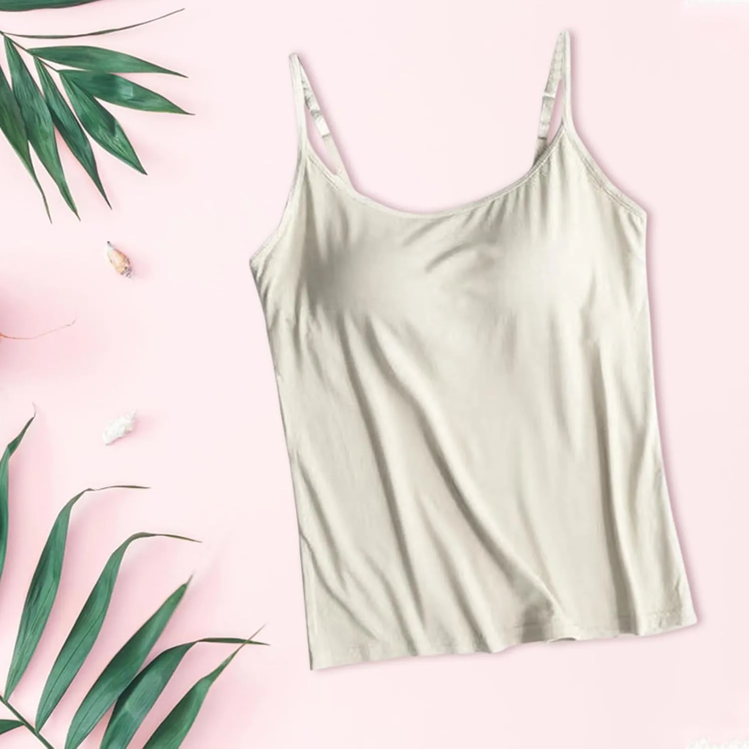Tank Top with Built in Bra for Women Spaghetti Strap Camisole Cotton Padded Tops Sleeveless Yoga Shirts Undershirts
