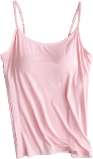 Tank Top with Built in Bra for Women Spaghetti Strap Camisole Cotton Padded Tops Sleeveless Yoga Shirts Undershirts