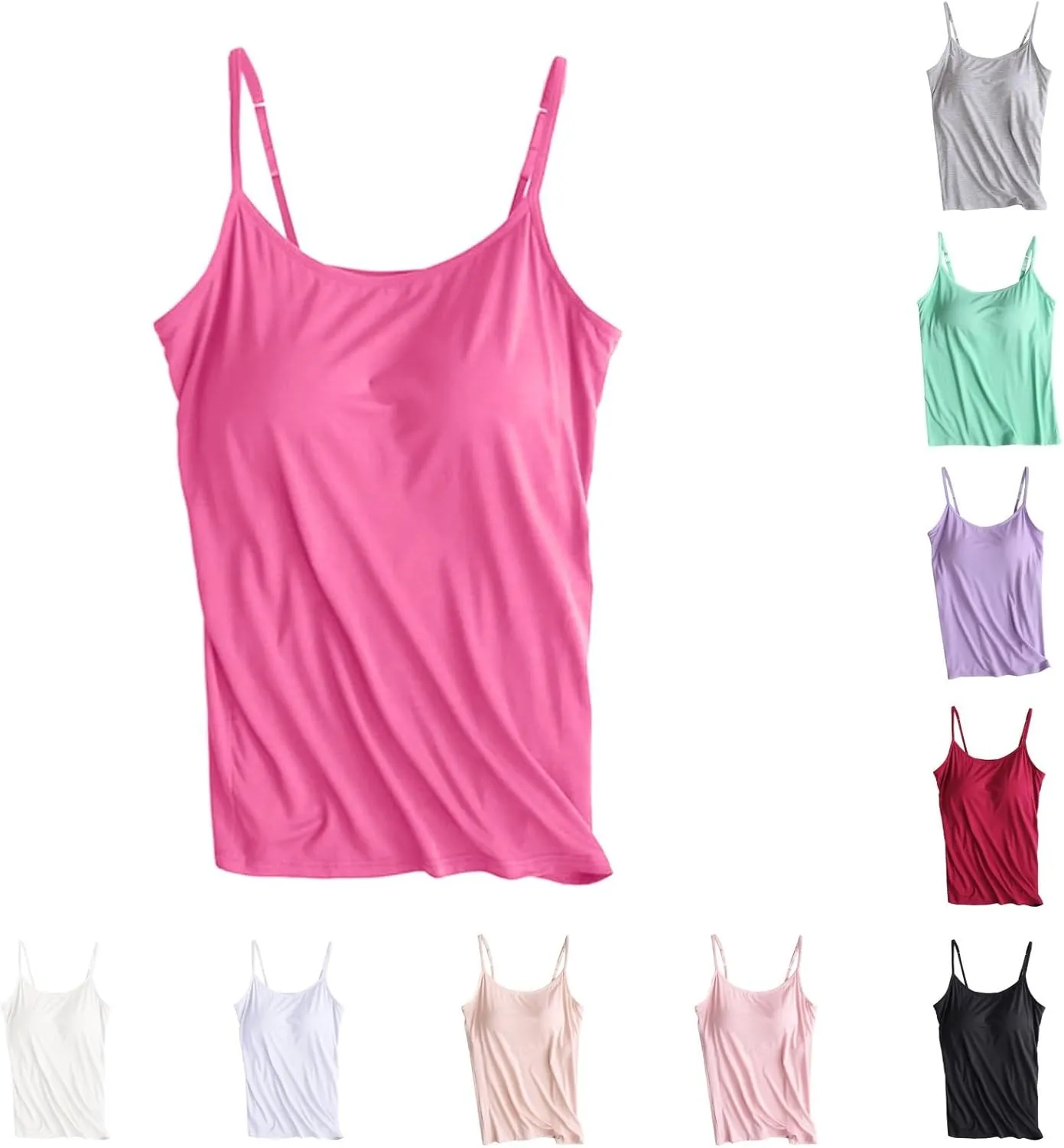 Tank Top with Built in Bra for Women Spaghetti Strap Camisole Cotton Padded Tops Sleeveless Yoga Shirts Undershirts