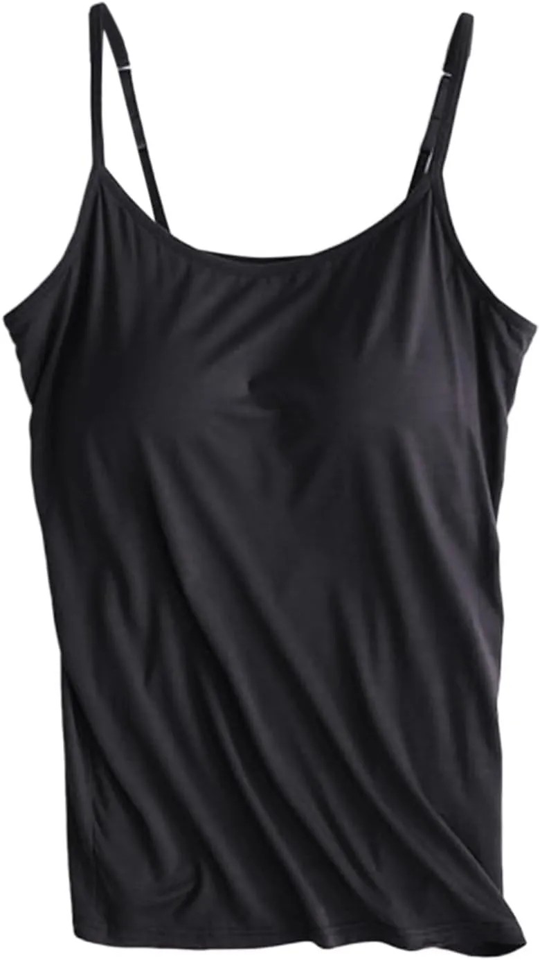 Tank Top with Built in Bra for Women Spaghetti Strap Camisole Cotton Padded Tops Sleeveless Yoga Shirts Undershirts