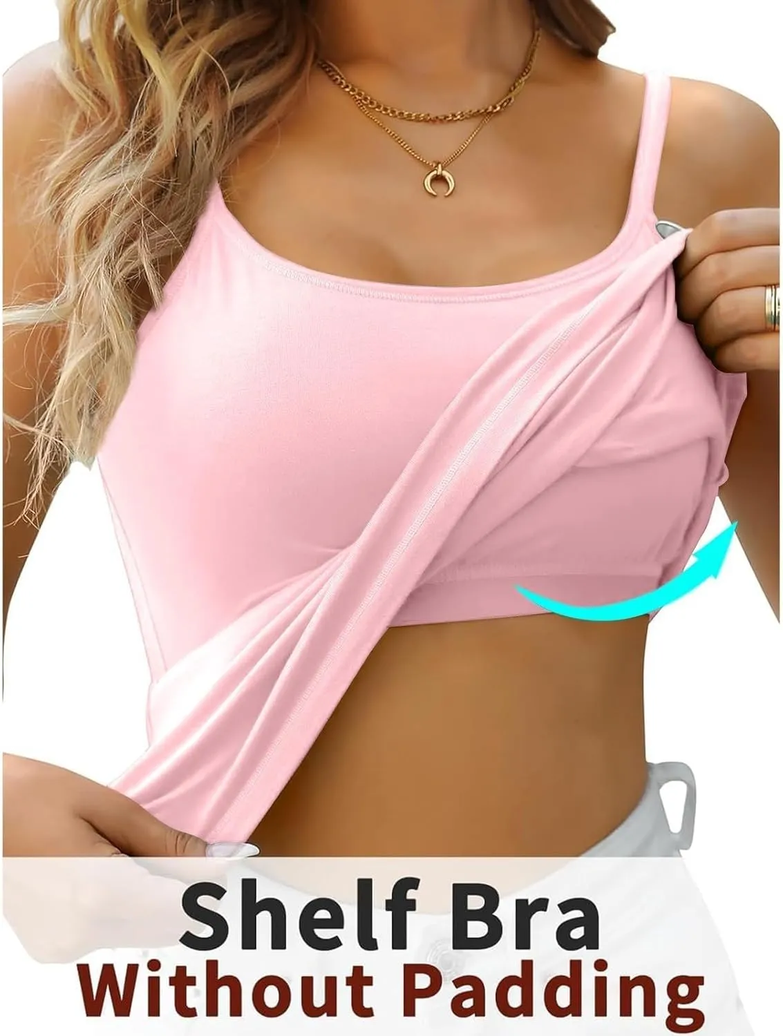 Tank Tops with Built in Bra for Women Sleeveless Spaghetti Strap Camisole Plus Size Cotton Padded Workout Basic Tops