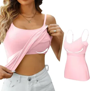 Tank Tops with Built in Bra for Women Sleeveless Spaghetti Strap Camisole Plus Size Cotton Padded Workout Basic Tops