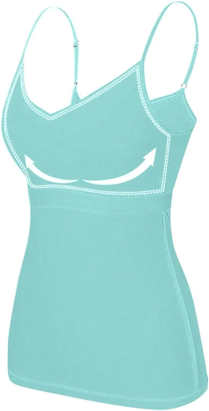 Tank Tops with Built in Bra for Women Sleeveless Spaghetti Strap Camisole Plus Size Cotton Padded Workout Basic Tops