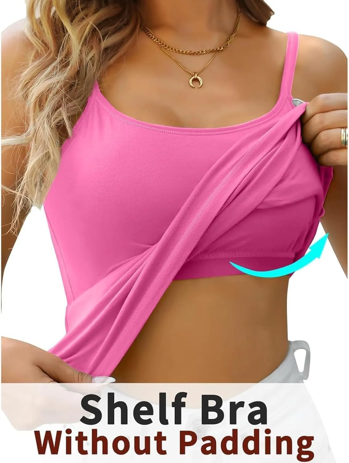 Tank Tops with Built in Bra for Women Sleeveless Spaghetti Strap Camisole Plus Size Cotton Padded Workout Basic Tops
