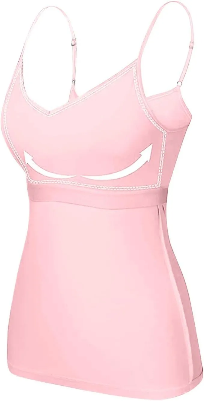 Tank Tops with Built in Bra for Women Sleeveless Spaghetti Strap Camisole Plus Size Cotton Padded Workout Basic Tops