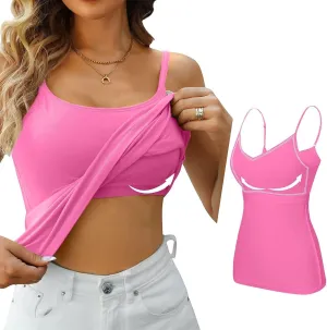 Tank Tops with Built in Bra for Women Sleeveless Spaghetti Strap Camisole Plus Size Cotton Padded Workout Basic Tops