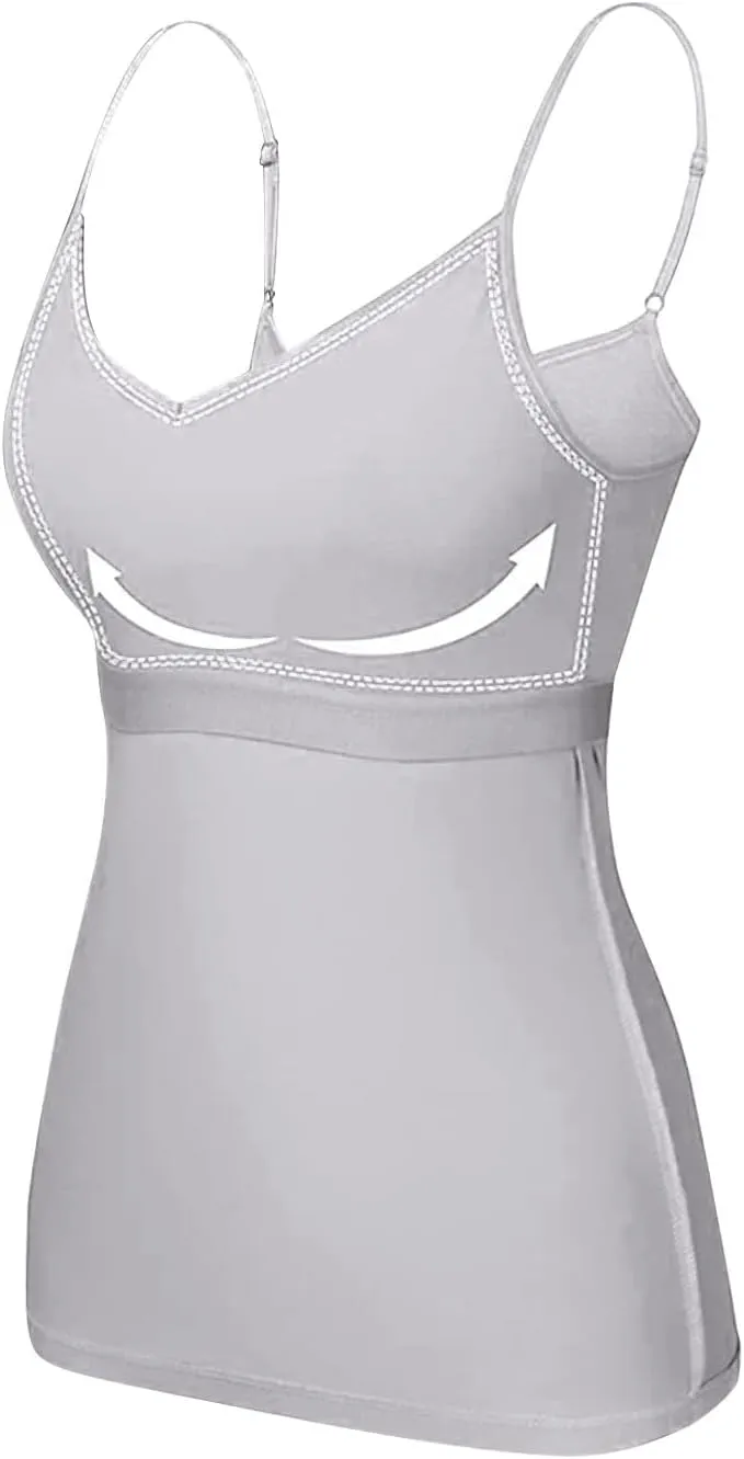 Tank Tops with Built in Bra for Women Sleeveless Spaghetti Strap Camisole Plus Size Cotton Padded Workout Basic Tops
