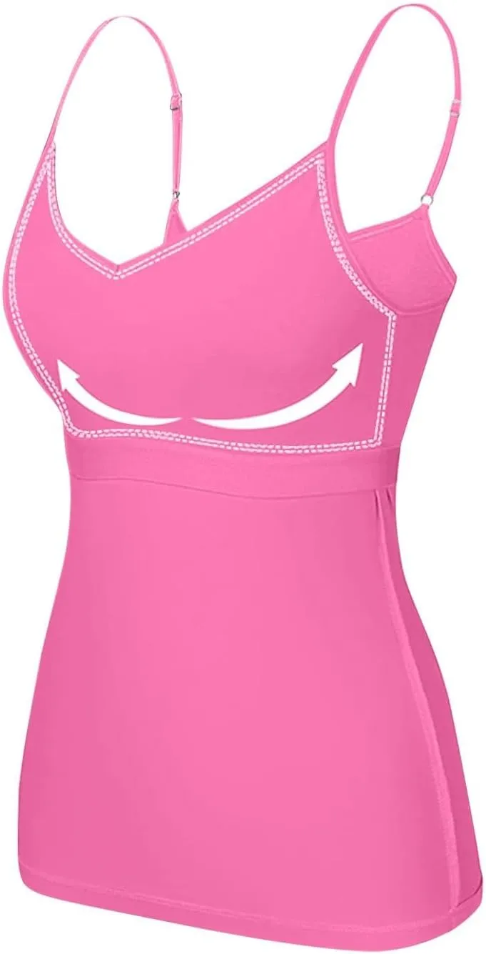 Tank Tops with Built in Bra for Women Sleeveless Spaghetti Strap Camisole Plus Size Cotton Padded Workout Basic Tops