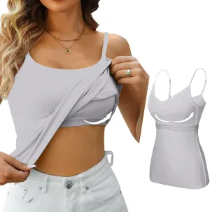 Tank Tops with Built in Bra for Women Sleeveless Spaghetti Strap Camisole Plus Size Cotton Padded Workout Basic Tops