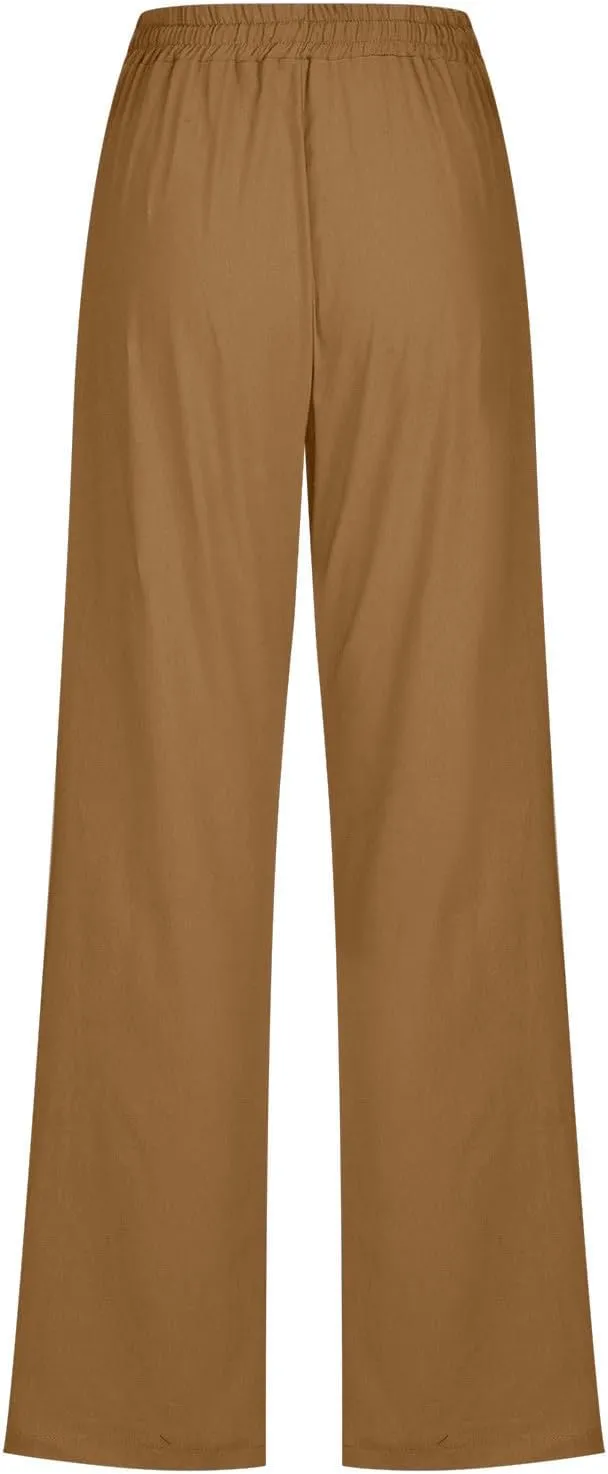 TARIENDY High Waist Pants for Women Drawstring Straight Leg Lounge Pant Loose Comfy Casual Summer Trousers with Pockets