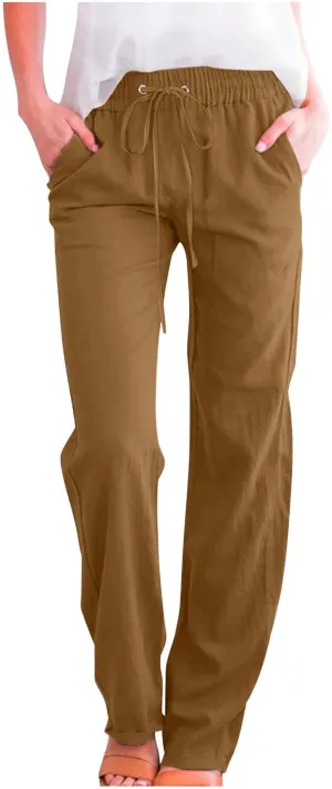 TARIENDY High Waist Pants for Women Drawstring Straight Leg Lounge Pant Loose Comfy Casual Summer Trousers with Pockets