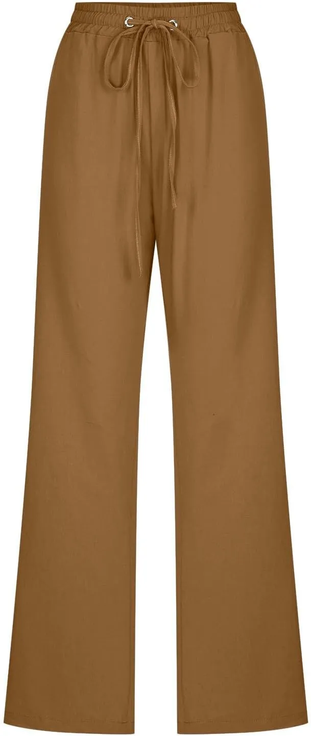 TARIENDY High Waist Pants for Women Drawstring Straight Leg Lounge Pant Loose Comfy Casual Summer Trousers with Pockets