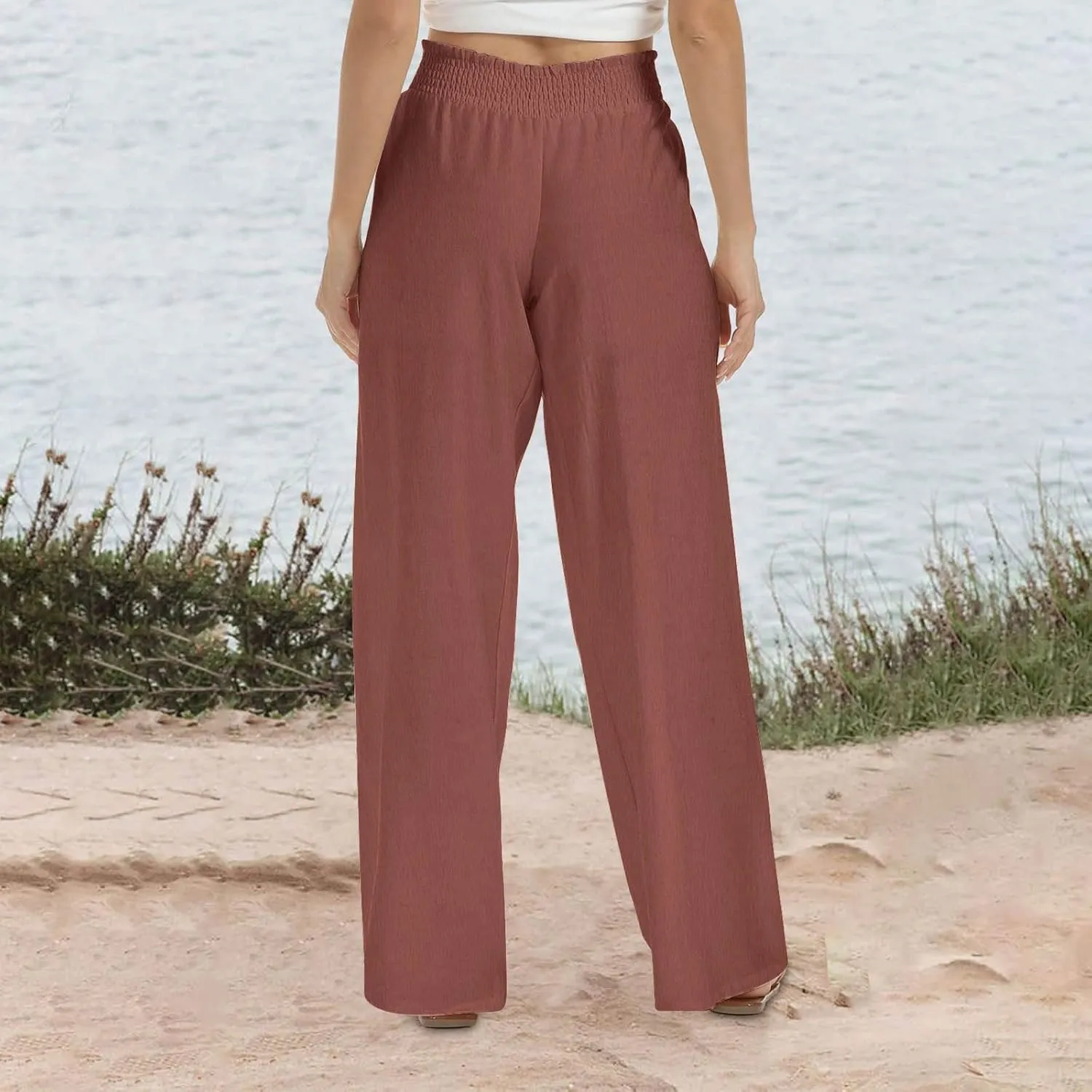 TARIENDY Wide Leg Linen Pants for Women Casual High Waisted Palazzo Pants Lightweight Summer Beach Pants with Pockets 2025