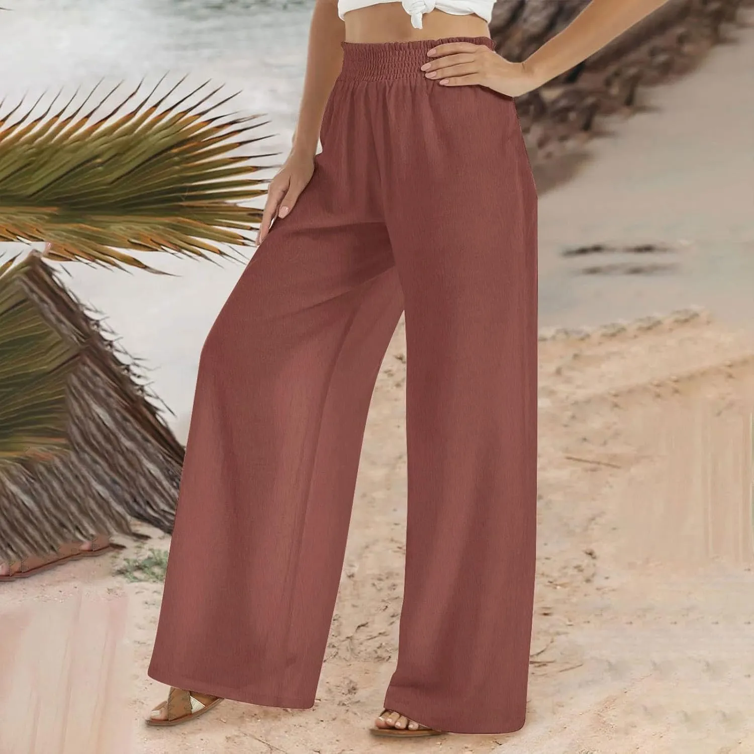 TARIENDY Wide Leg Linen Pants for Women Casual High Waisted Palazzo Pants Lightweight Summer Beach Pants with Pockets 2025