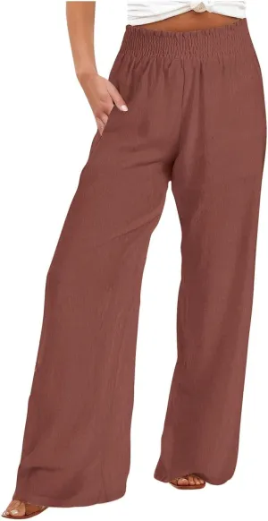 TARIENDY Wide Leg Linen Pants for Women Casual High Waisted Palazzo Pants Lightweight Summer Beach Pants with Pockets 2025