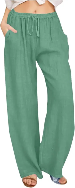 TARIENDY Womens Casual Pants Drawstring Elastic Waist Wide Leg Trousers Loose Comfy Lounge Long Palazzo Pant with Pockets
